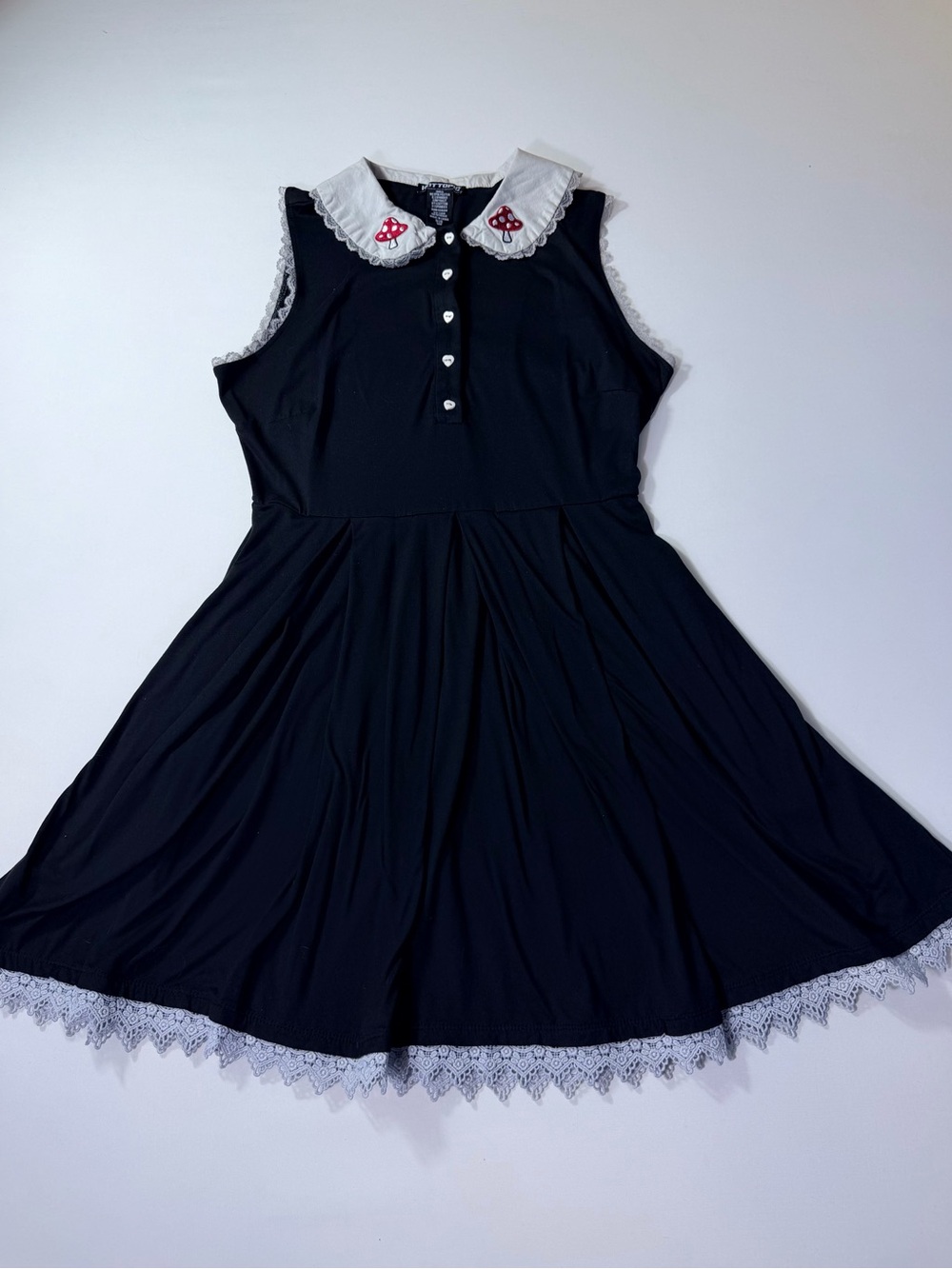 Hot Topic Black Mushroom Dress with White Collar and Red Embroidery Size Small